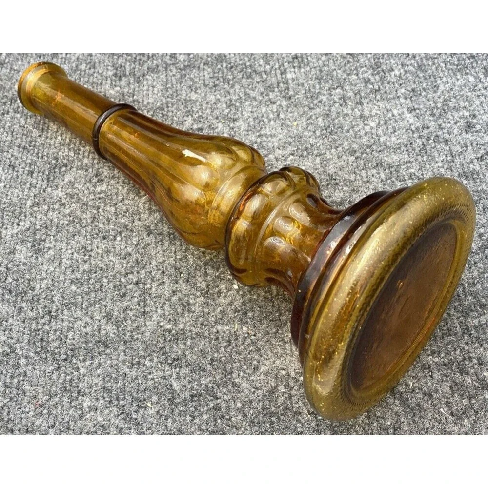 Vintage Empoli Italy Amber Glass Candlestick Holder Column Bud Vase MCM 12